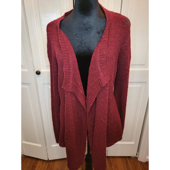 Burgundy Textured Open Cardigan New Directions L Comfy Cozy Fall Office Church - Picture 1 of 7